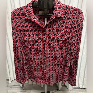 LOFT Red and Navy Patterned blouse
